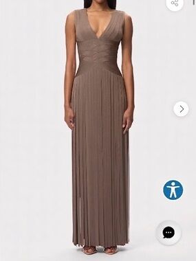 Herve Leger Brown Fringe Gown